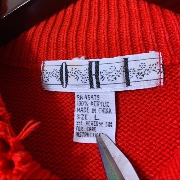 Vintage Red Chunky Cable Knit Distressed Grandpa Sweater Size Large - Picture 9 of 13